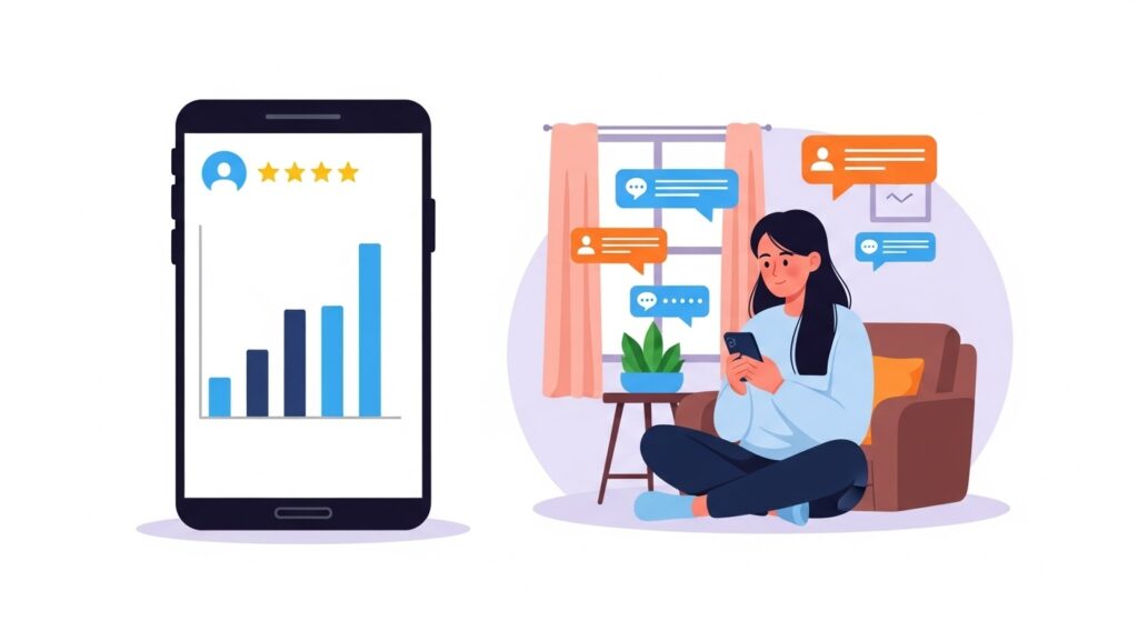 SNSと視聴率を表すグラフが浮かぶスマートフォン画面。リアルタイムでは見えない“熱”を感じさせる構図。